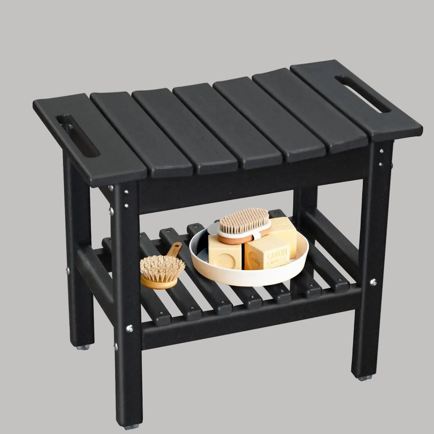 Dluxe Ave. Shower Bench, (Black)  19.3 x 11.8 x 17.3
