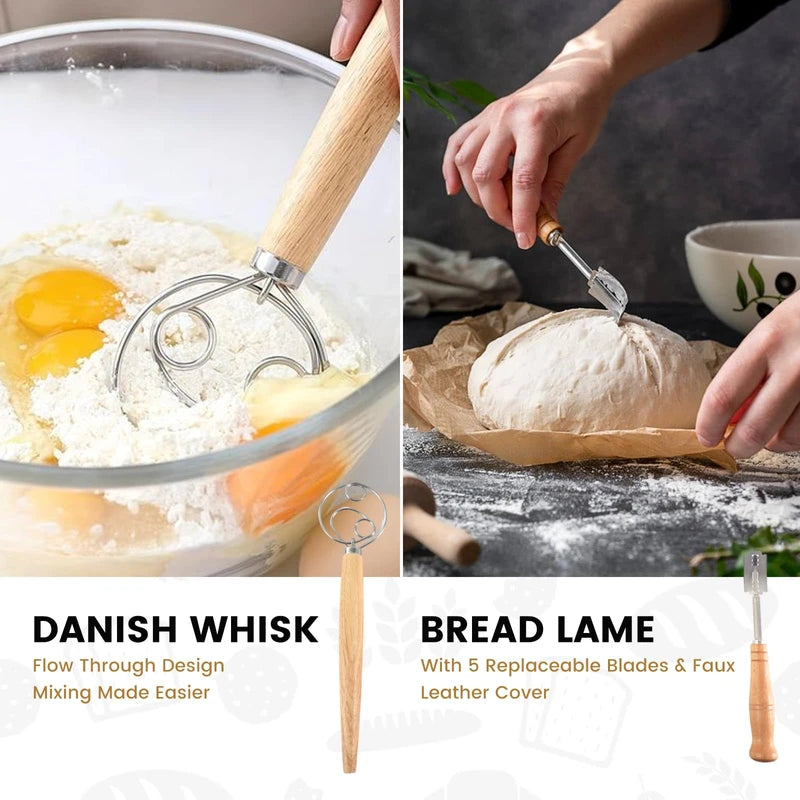 Dluxe Ave. Sourdough Starter Kit Round 8.5inch Bread Proofing Baskets Set(Black)