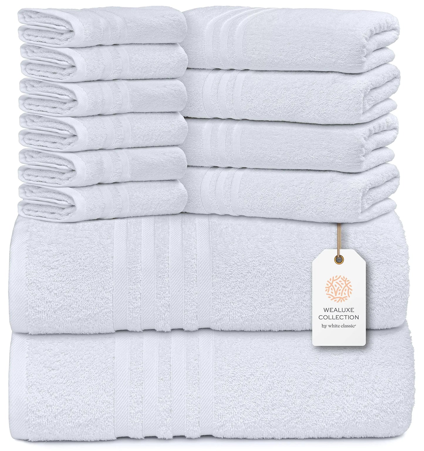 Dluxe Ave. 12 Pcs Bath Towel Set for Bathroom 100% Cotton Soft and Plush Highly Absorbent