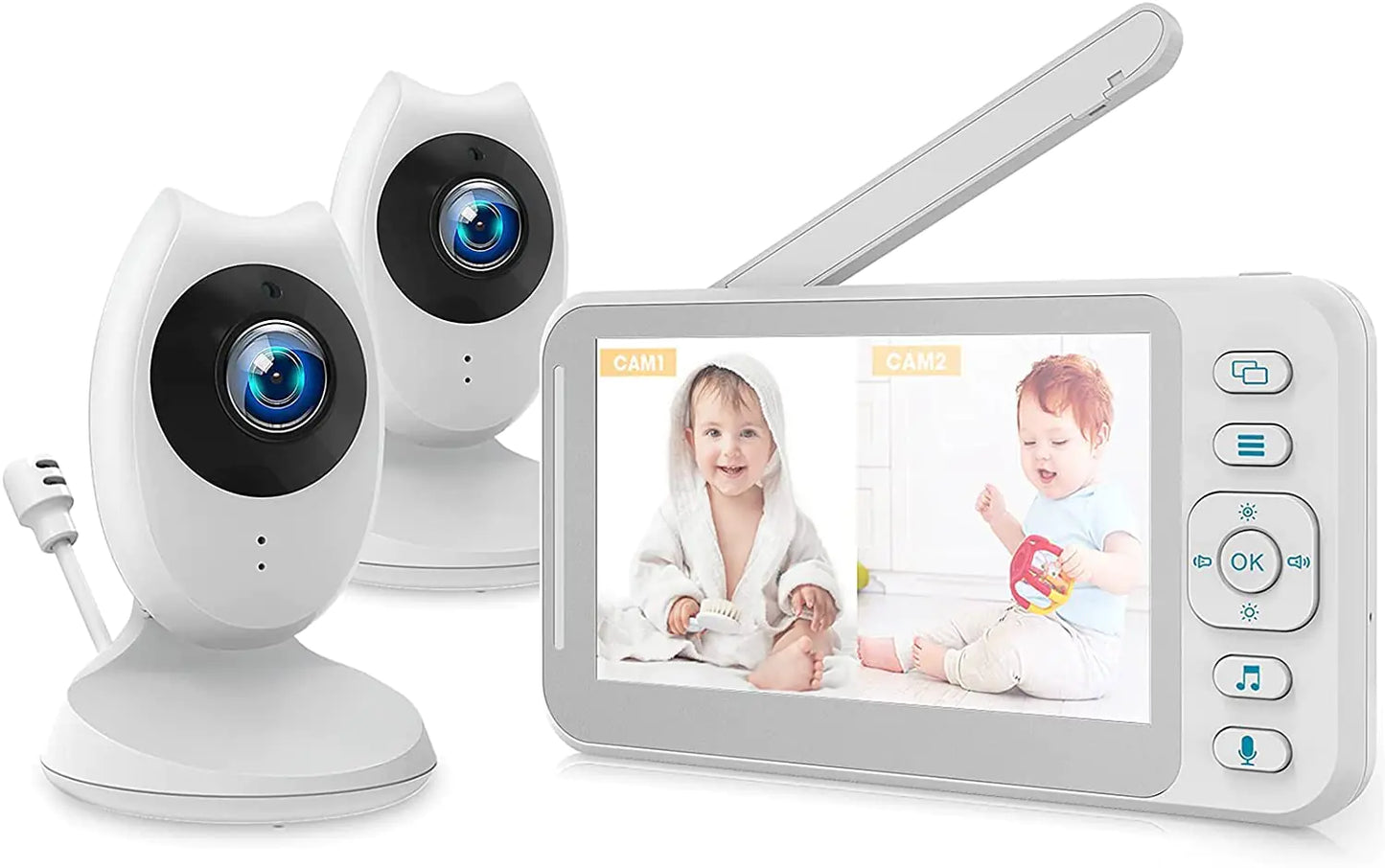 Dluxe Ave. CAMPARK CAM Video Baby Monitor with 2 Cameras and 4.3inch LCD Split Screen Baby Monitor with Camera and Audio Infrared Night Vision Two-Way Talk Temperature Display 8 Lullabies and VOX Mode