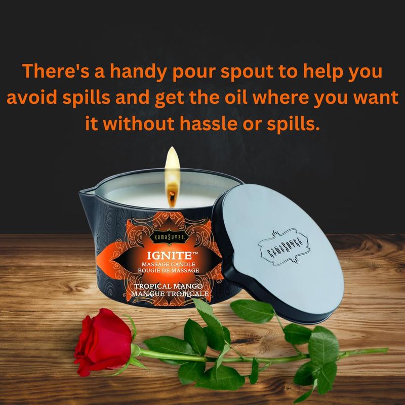 Dluxe Ave. Ignite Massage Candle with Coconut Oil and Soy Based/ Wax-Free Formula/ Tropical Mango Scented 6 oz/170 g