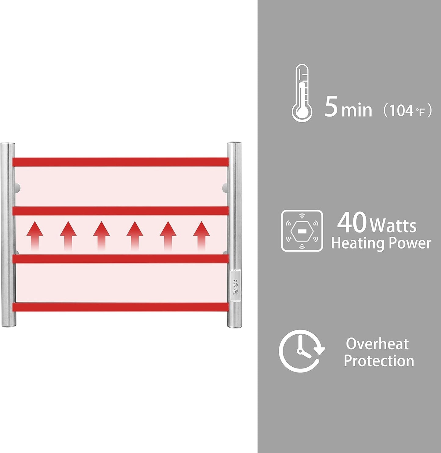 Dluxe Ave. KEG Towel Warmer Wall Mounted with Built-in Timer 4 Bars Electric Stainless Steel Heated Towel Racks for Bathroom Hot Plug-in Bath Towel Heater Brushed Nickel