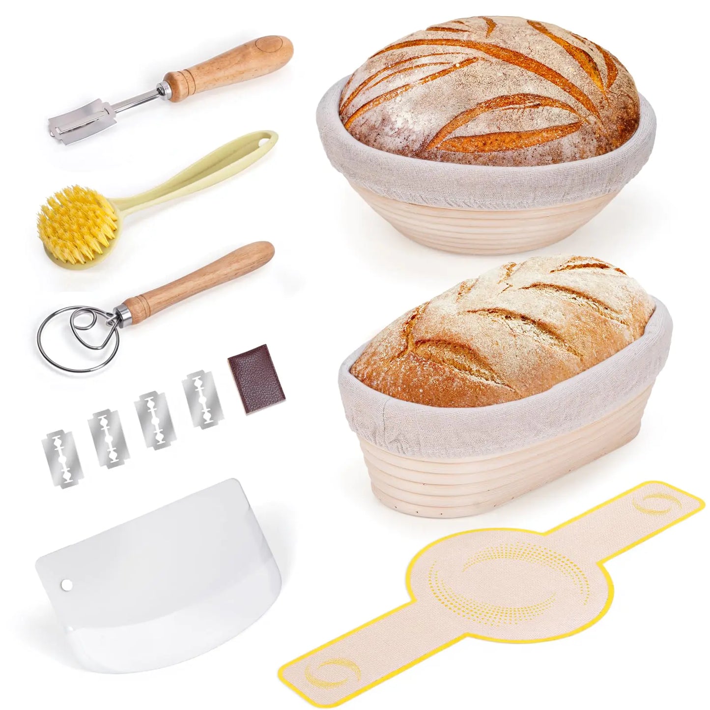 Dluxe Ave. Bread Proofing Basket Set 9 Inch Round and 10 Inch Oval
