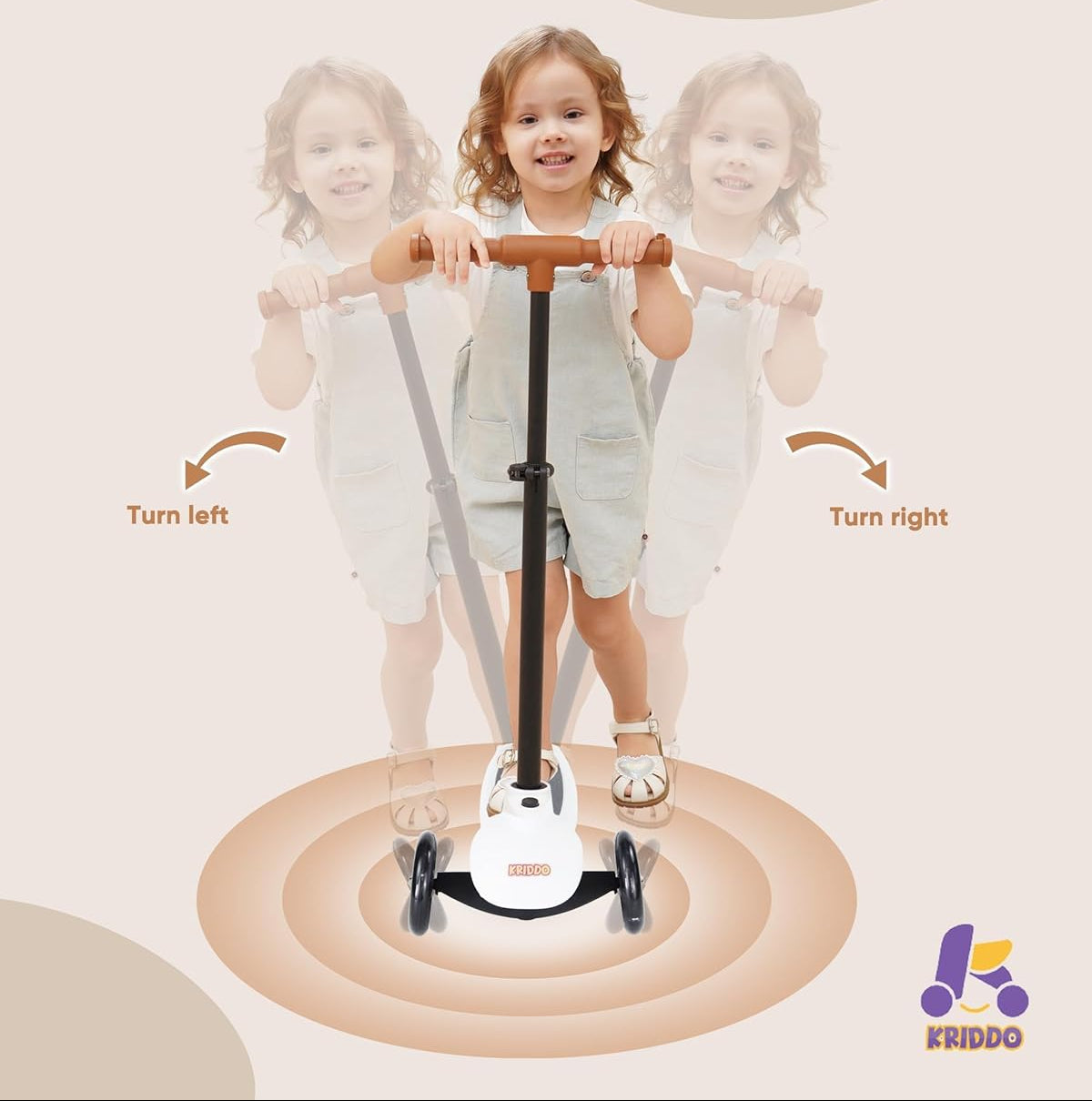 Dluxe Ave.5-in-1 Scooter for Kids Ages 1-5 Years Old/ Folding Scooter with 3 Lighted Wheels/ Wide Standing Board/ White