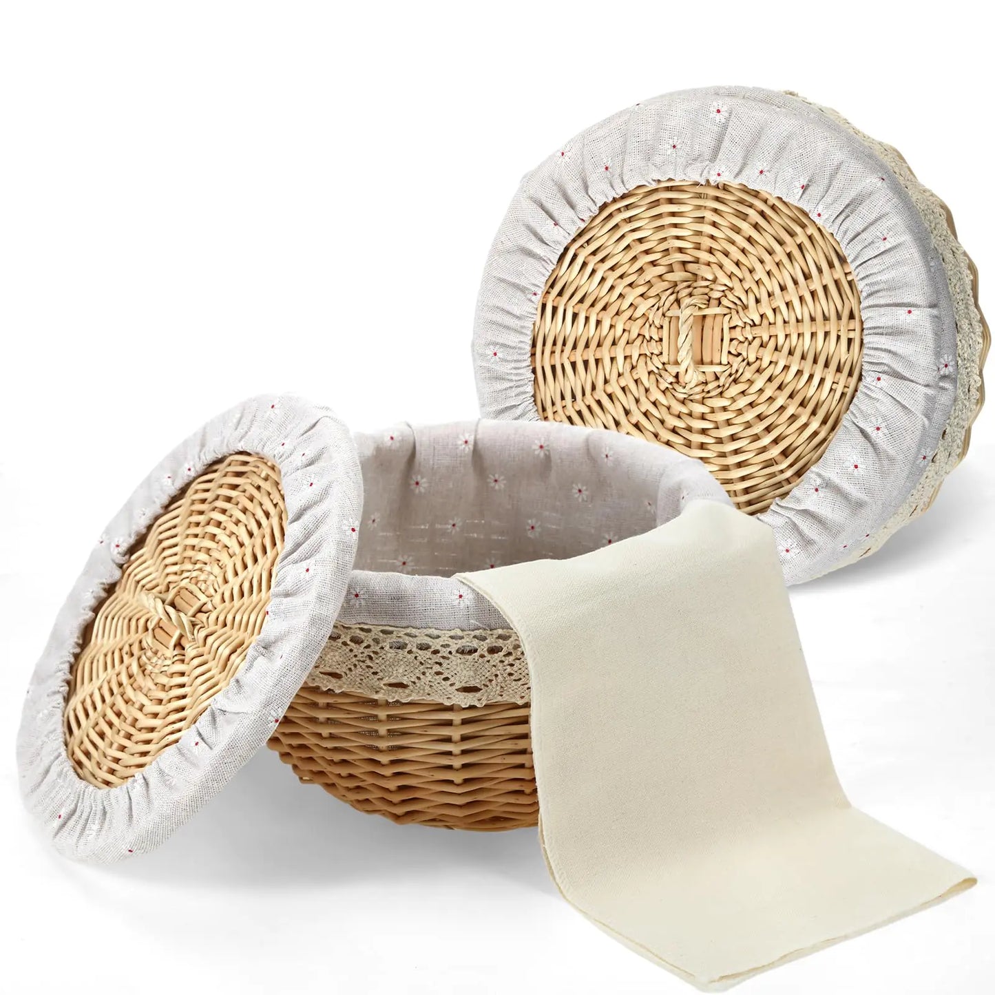Dluxe Ave. 2 Cotton Towel Cloth/Handcrafted Rattan Holder with Lid Rustic/10 Inches/ (Daisy Style)
