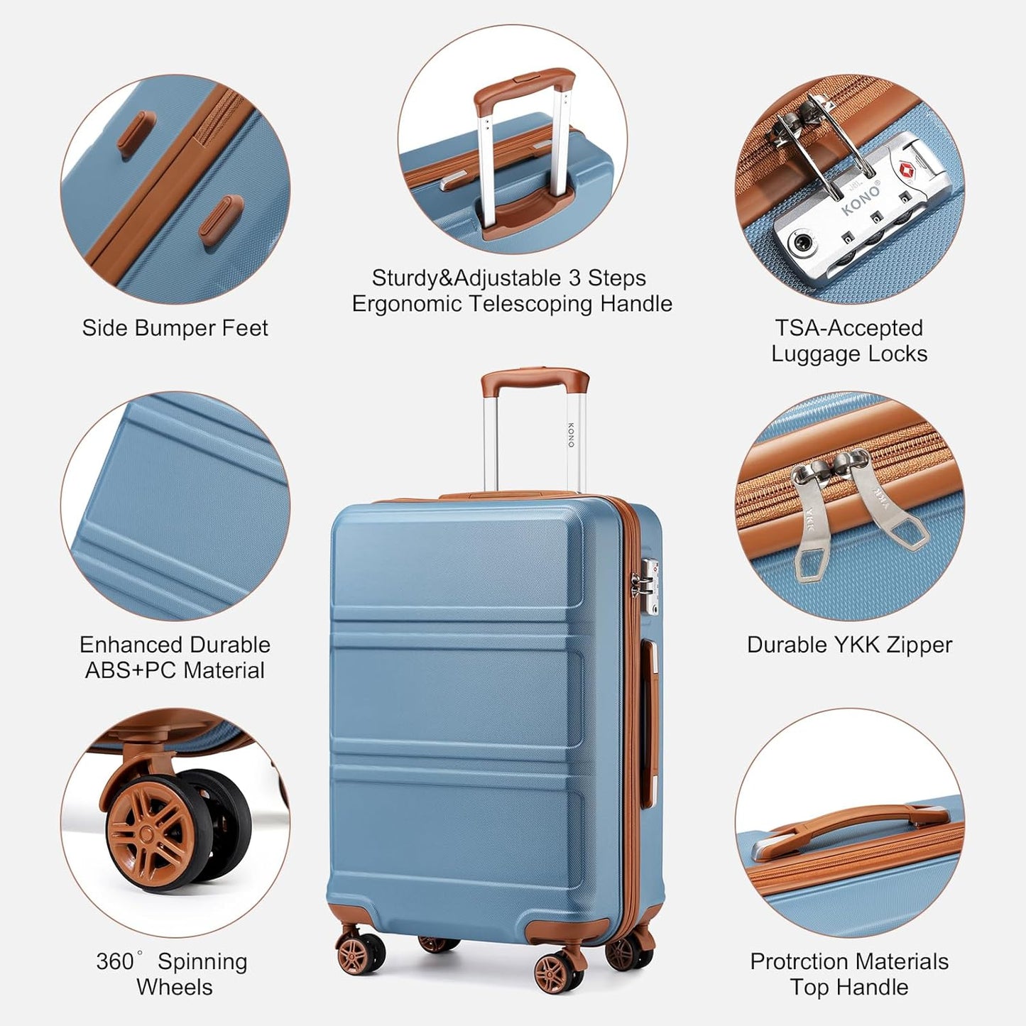 Dluxe Ave. Luggage Set 4 Pcs Carry On Hardside Luggage with TSA Lock/ Spinner Wheels/(Apricot Blue)