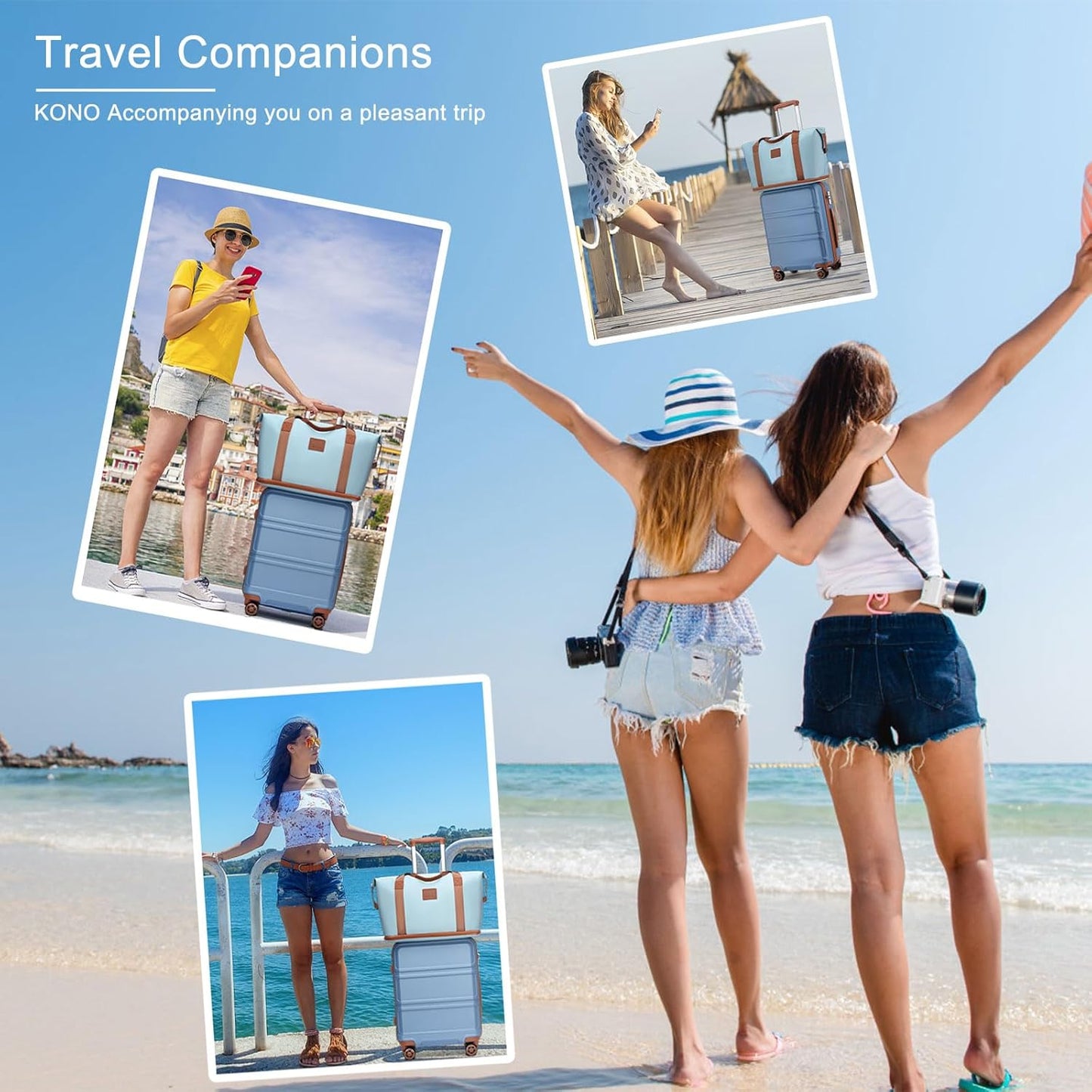 Dluxe Ave. Luggage Set 4 Pcs Carry On Hardside Luggage with TSA Lock/ Spinner Wheels/(Apricot Blue)