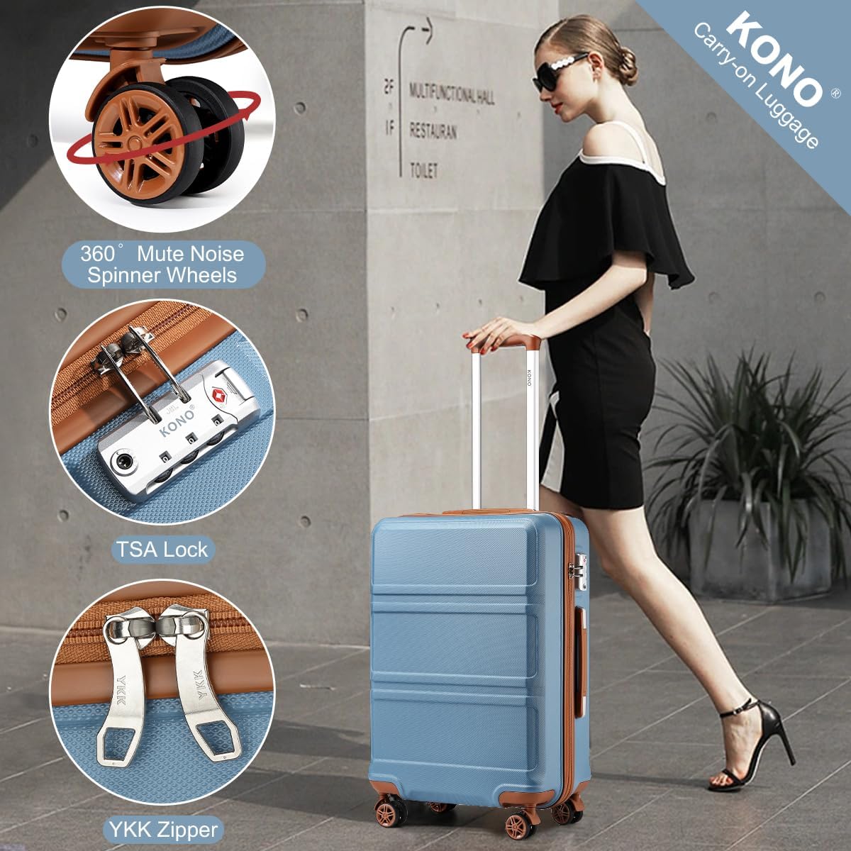 Dluxe Ave. Luggage Set 4 Pcs Carry On Hardside Luggage with TSA Lock/ Spinner Wheels/(Apricot Blue)
