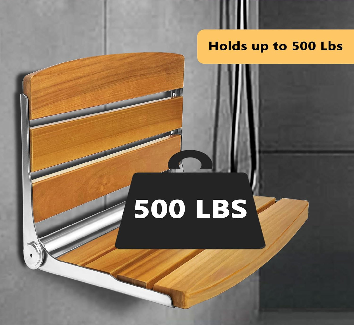 Dluxe Ave. Teak Folding Shower Seat, Stainless Steel, Oak