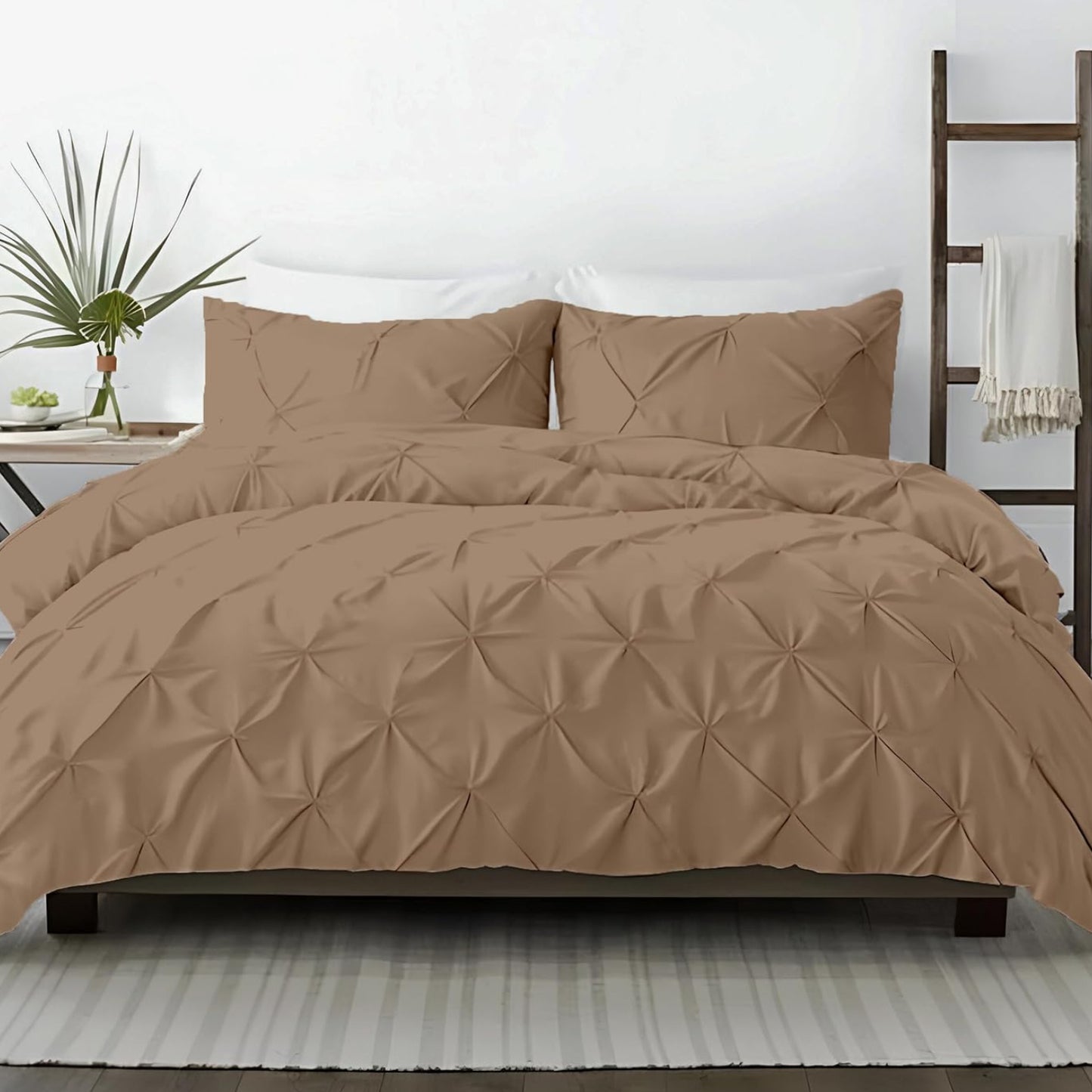 Dluxe Ave. ( KING ) 3 Pcs 600 Thread Count Pinch {Duvet Cover}Set, 100% Egyptian Cotton for All Season, / Taupe
