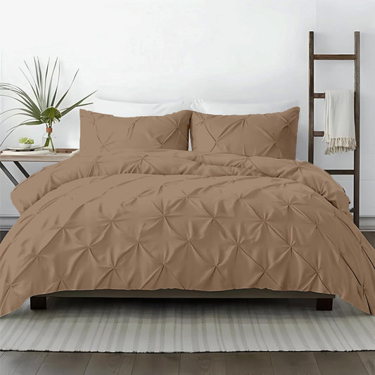 Dluxe Ave. ( KING ) 3 Pcs 600 Thread Count Pinch {Duvet Cover}Set, 100% Egyptian Cotton for All Season, / Taupe