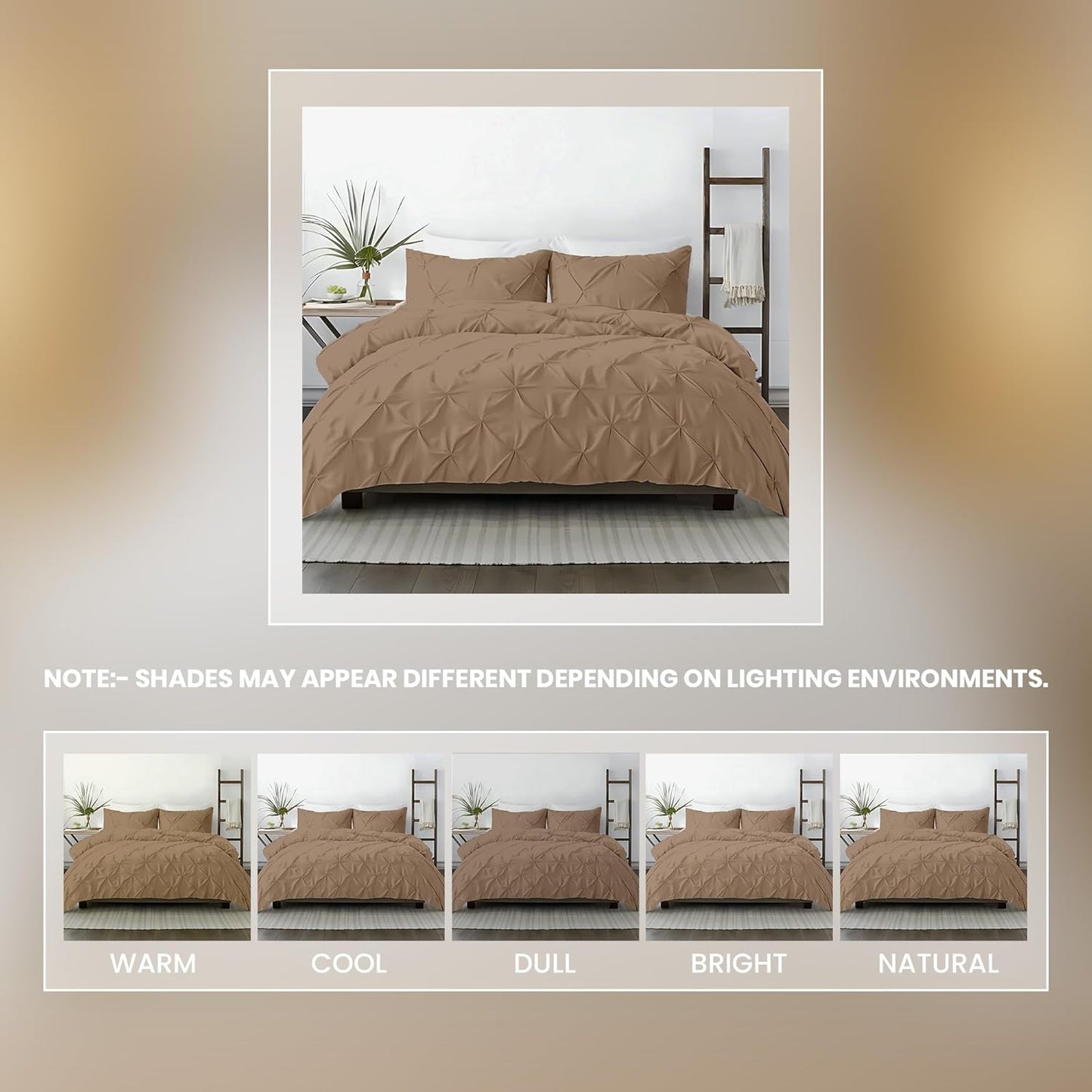 Dluxe Ave. ( KING ) 3 Pcs 600 Thread Count Pinch {Duvet Cover}Set, 100% Egyptian Cotton for All Season, / Taupe