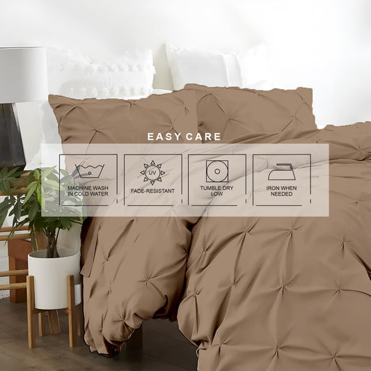 Dluxe Ave. ( KING ) 3 Pcs 600 Thread Count Pinch {Duvet Cover}Set, 100% Egyptian Cotton for All Season, / Taupe