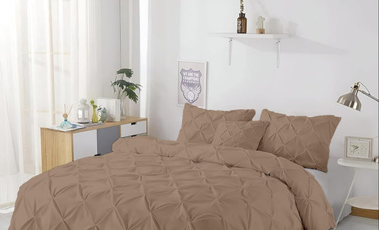 Dluxe Ave. ( KING ) 3 Pcs 600 Thread Count Pinch {Duvet Cover}Set, 100% Egyptian Cotton for All Season, / Taupe