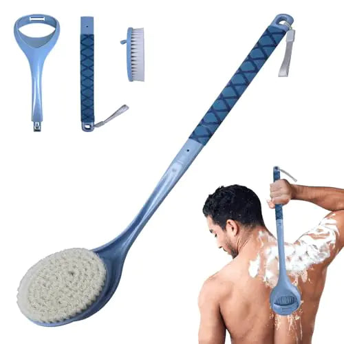 Dluxe Ave. 20.4" Detachable Long Handle Shower Brush for Body Exfoliator (Blue）