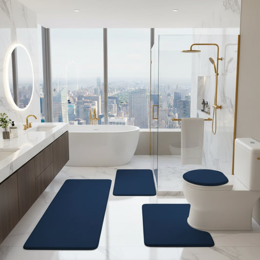 Dluxe Ave.  5 Piece Memory Foam Bath Mat Set/  Dark Blue