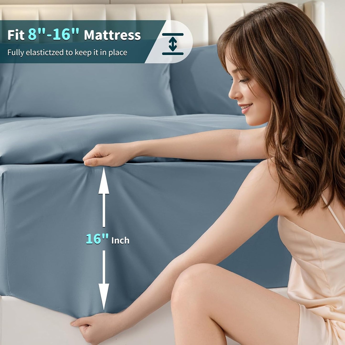 Dluxe Ave. ( CALI./ KING ) 4 Pcs 100% Cotton 1200 Thread Count Sheet Set, 16 inches Deep Pocket,  French Blue