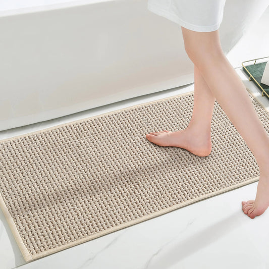 Dluxe Ave. Bathroom Rug Beige Bath Mat: 20x48 Chenille Non Slip Floor Tub and Restroom