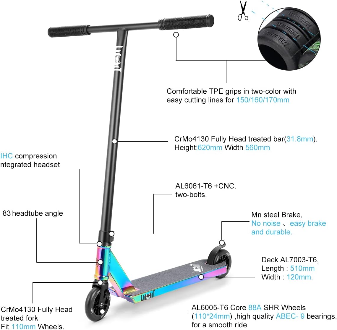 Dluxe Ave. LMT69 Professional Scooter-Trick Scooter-Intermediate Beginner Stunt Scooter Suitable - Children Teenagers Adults 8 Years Old Above(Black Color)
