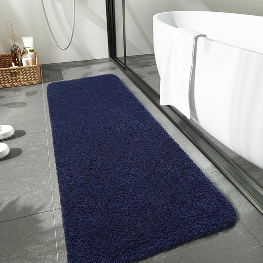 Dluxe Ave. Bathroom Rug Runner 24x60 Inch Soft Thick Absorbent Microfiber Bath Rug for Bathroom, Machine Washable, Shaggy Plush, Non Slip / Navy