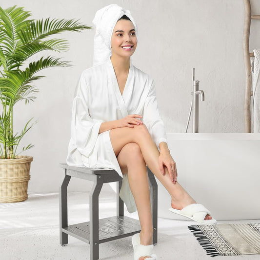 Dluxe Ave. 2-Tier Shower Bench with Non-Slip Foot Pads/ Wood-Like Spa Stool (Grey)