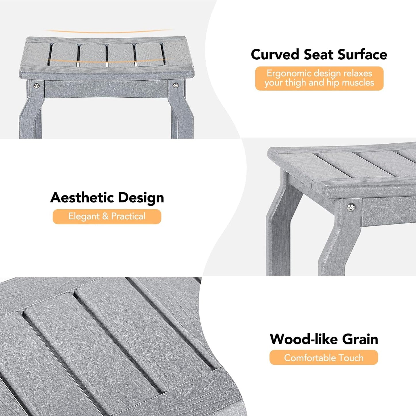 Dluxe Ave. LOENIY 2-Tier HDPE Shower Bench with Non-Slip Foot Pads Wood-Like Spa Shower Stool Adults (Grey)