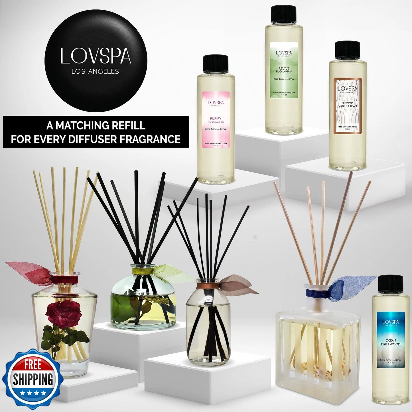 Dluxe Ave. LOVSPA Snow Pine Reed Diffuser Set - Chritsmas Tree Scent Diffuser for Home - Long Lasting Fragrance - Non-Toxic Oil Reed Diffuser - Made in The USA