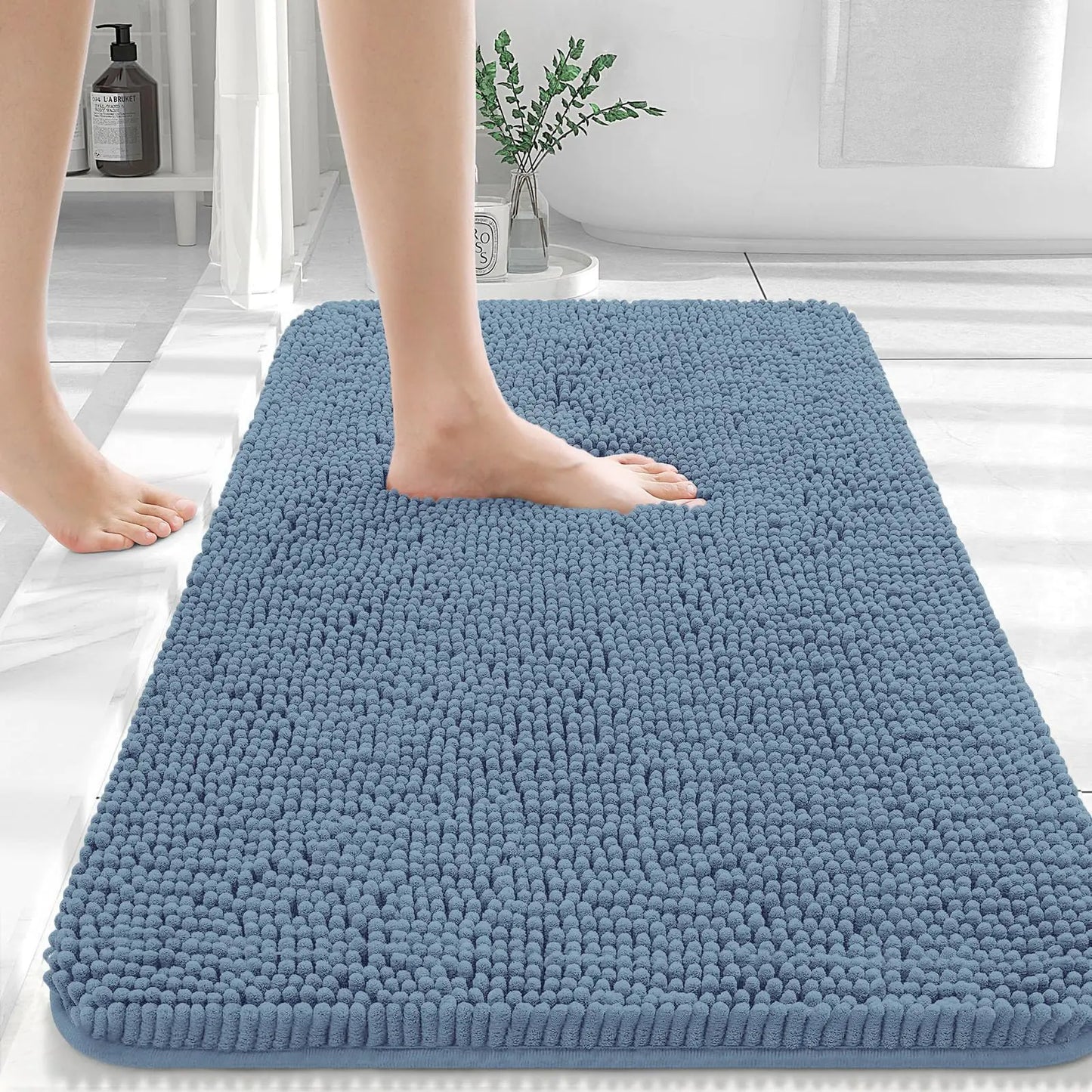 Dluxe Ave. OLANLY Bathroom Rugs 36x24 Extra Soft Absorbent Chenille Bath Rugs Rubber Backing Quick Dry Machine Washable Bath Mats Airy Blue