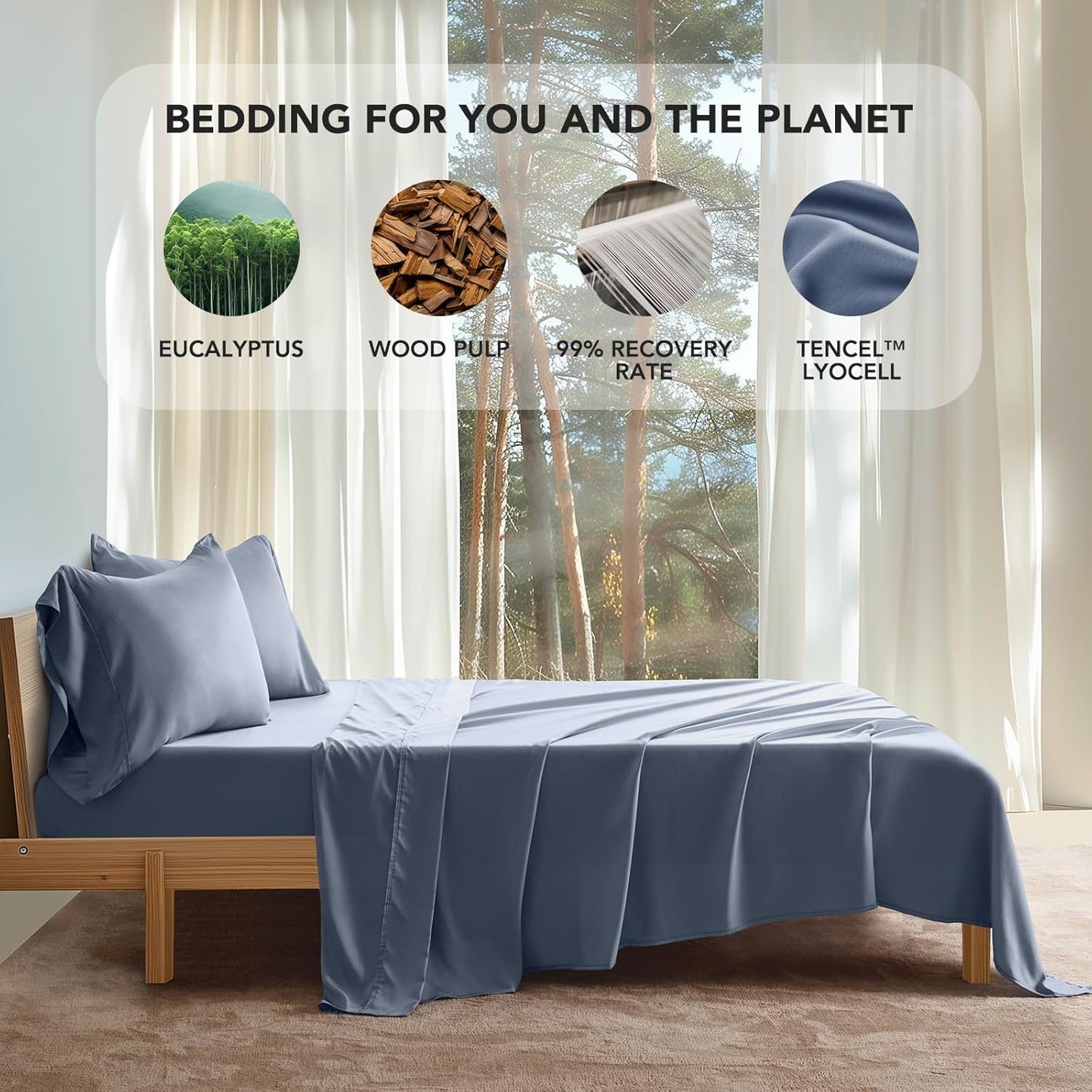 Dluxe Ave. ( QUEEN ) 4 Pcs Tencel Sheet Set/ Stormy Blue