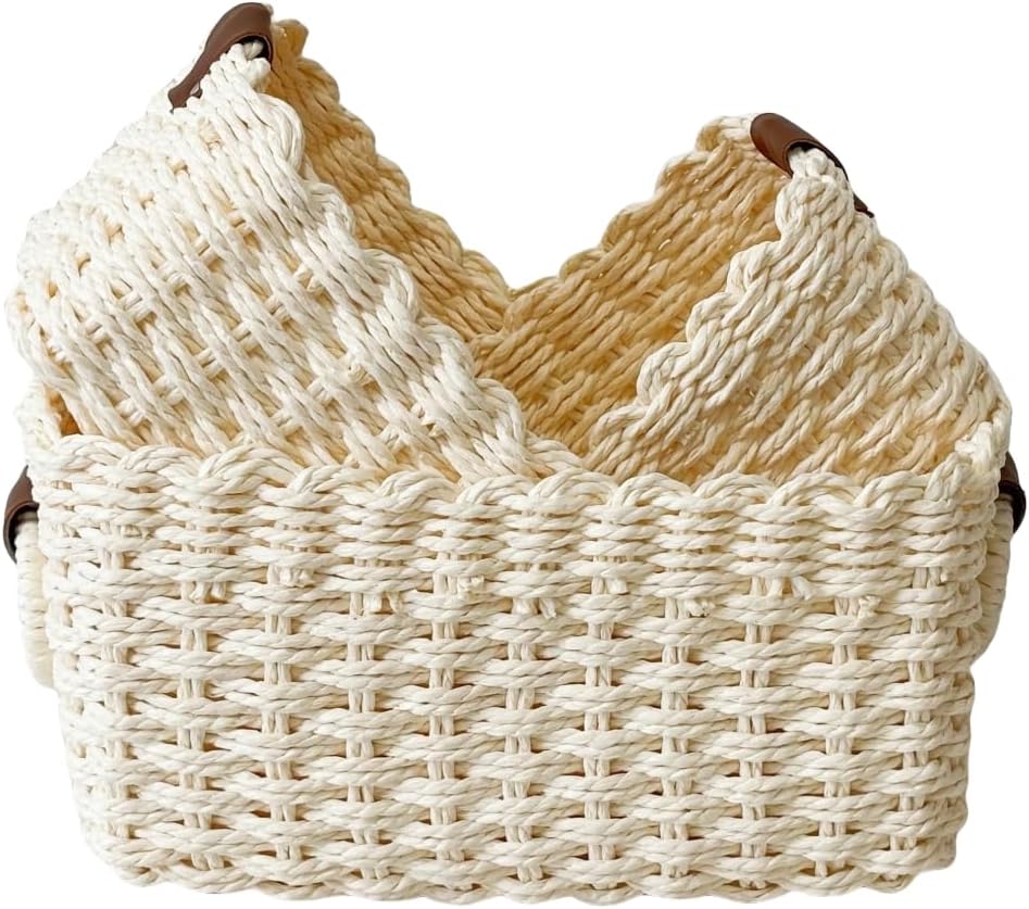 Dluxe Ave. Small Beige Wicker Baskets Set of 3, Rope Handle/Small