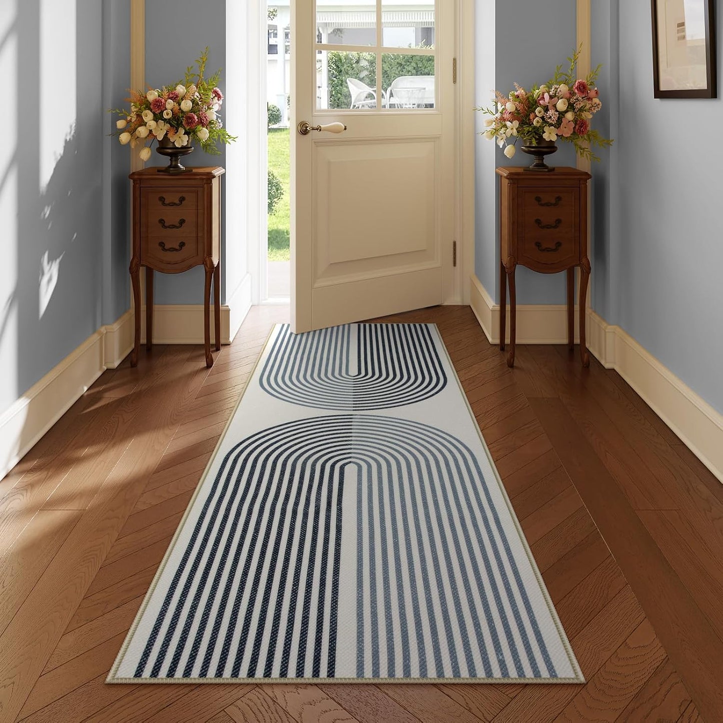 Dluxe Ave. Rainbow Kitchen Carpet/ Long Bathroom Rug Runners 2x8, Lightweight Modern, Non Slip, Woven Non Shedding (Black)