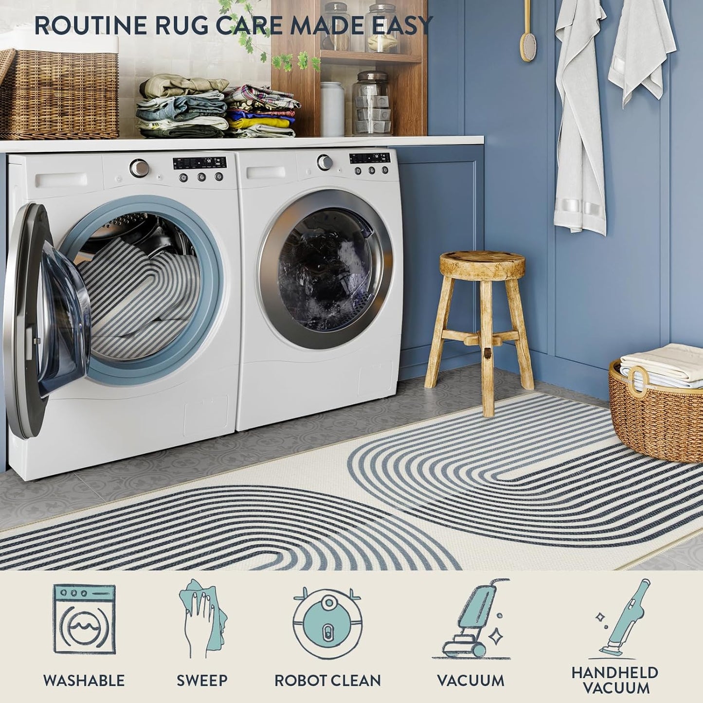 Dluxe Ave. Rainbow Kitchen Carpet/ Long Bathroom Rug Runners 2x8, Lightweight Modern, Non Slip, Woven Non Shedding (Black)