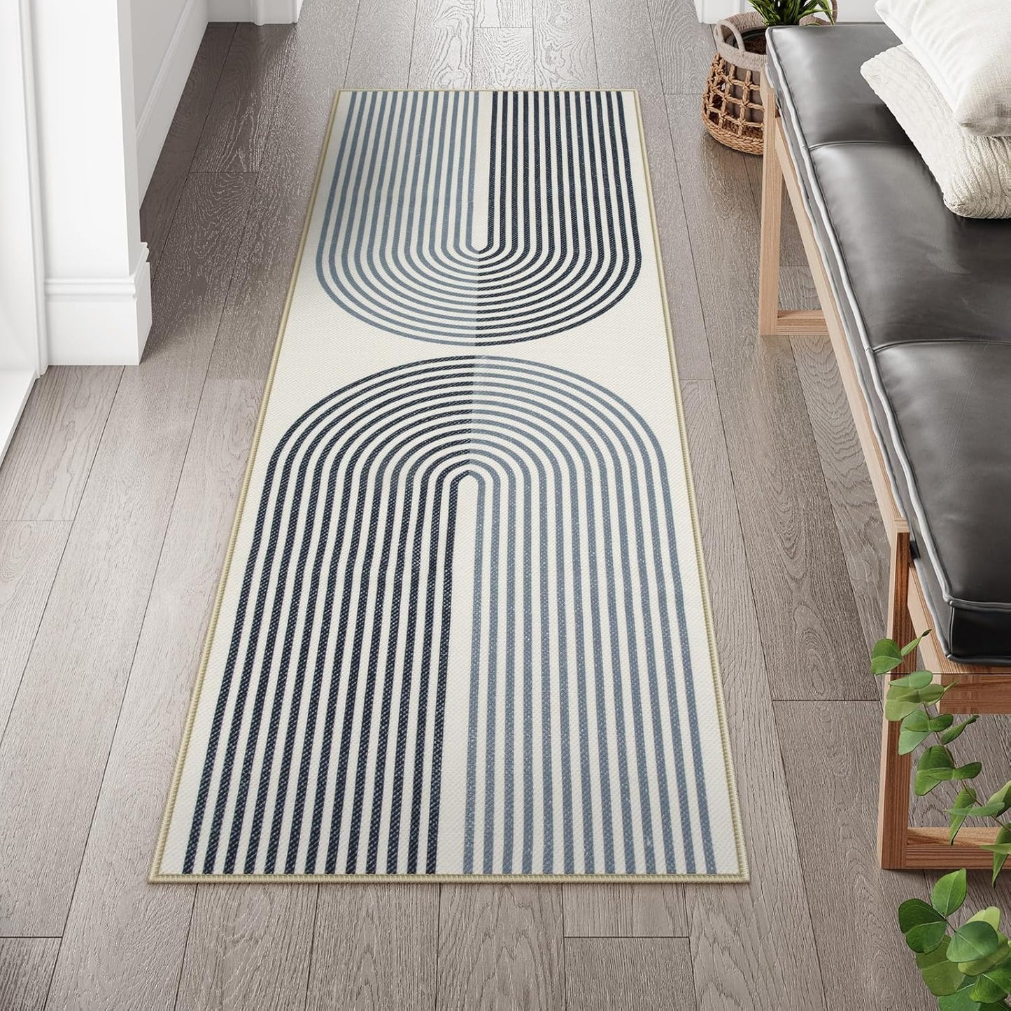Dluxe Ave. Rainbow Kitchen Carpet/ Long Bathroom Rug Runners 2x8, Lightweight Modern, Non Slip, Woven Non Shedding (Black)