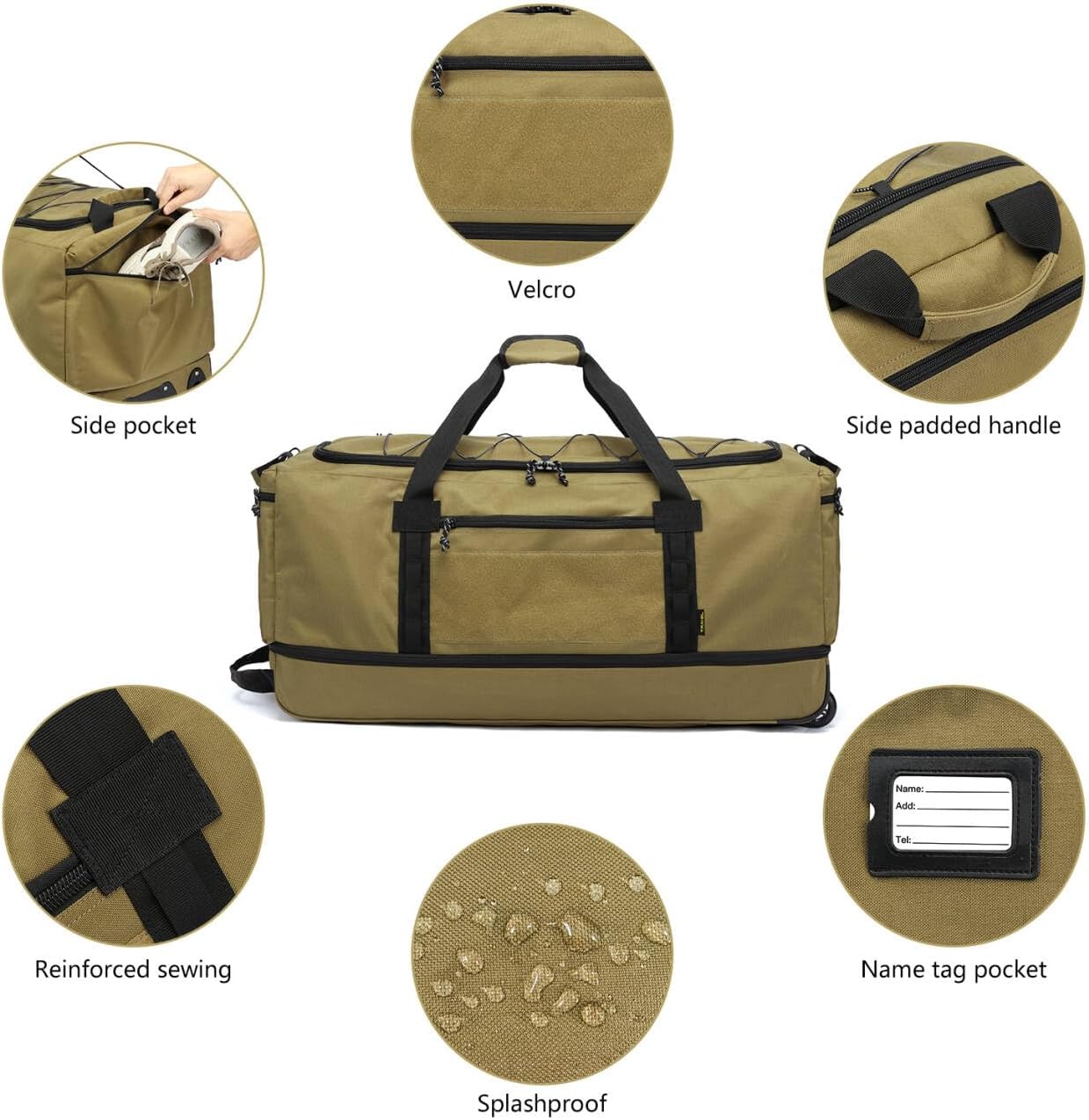 Dluxe Ave. Extra Large Expandable Travel Duffel Bag/ Heavy Duty Military Duffle Bag/ Foldable Carry On/ Brown