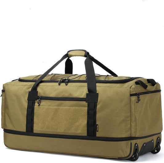 Dluxe Ave. Extra Large Expandable Travel Duffel Bag/ Heavy Duty Military Duffle Bag/ Foldable Carry On/ Brown