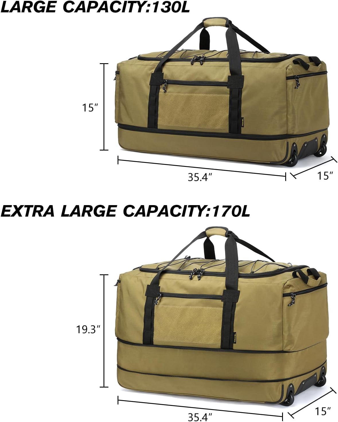 Dluxe Ave. Extra Large Expandable Travel Duffel Bag/ Heavy Duty Military Duffle Bag/ Foldable Carry On/ Brown