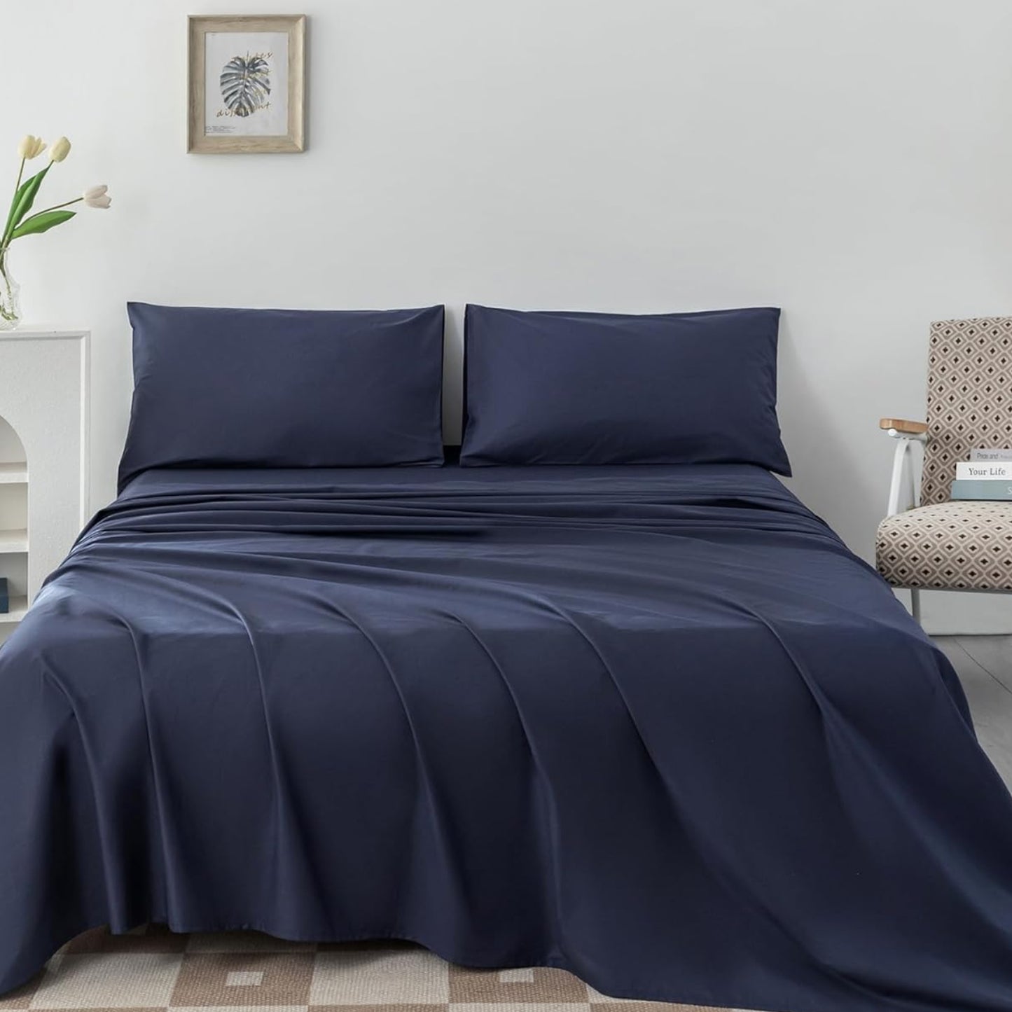 Dluxe Ave. ( FULL ) 4 Pcs 100% Egyptian Cotton Sheets Full Size Set/ 18"-24" Extra Deep Pocket/ Navy Blue