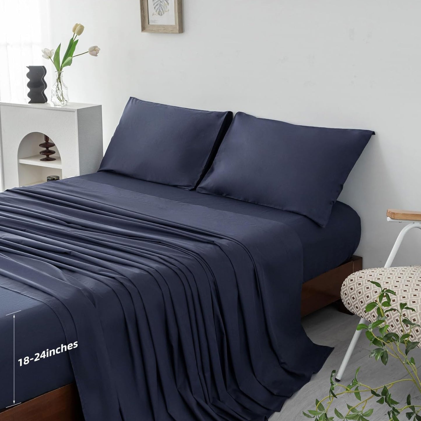 Dluxe Ave. ( FULL ) 4 Pcs 100% Egyptian Cotton Sheets Full Size Set/ 18"-24" Extra Deep Pocket/ Navy Blue