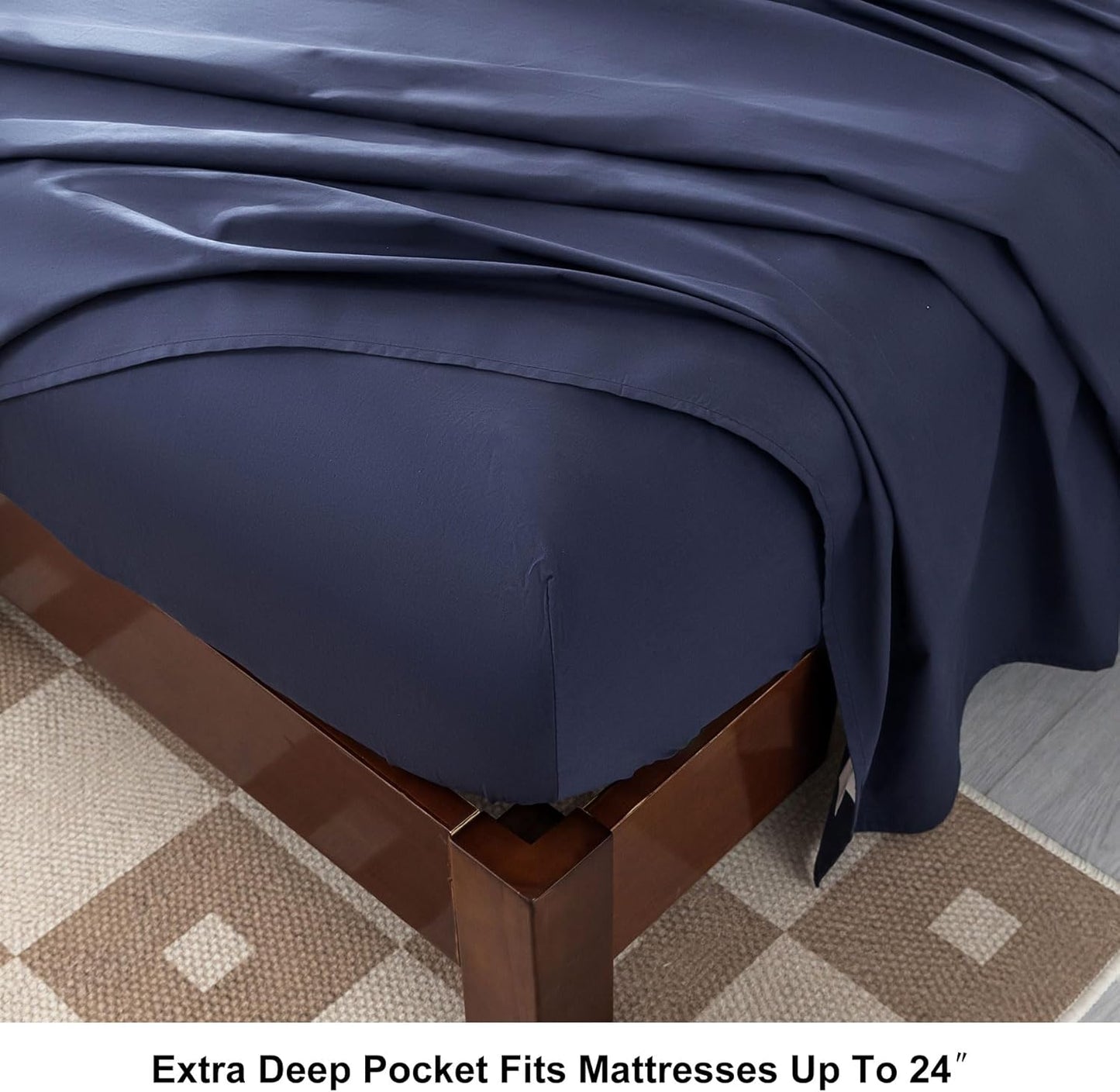 Dluxe Ave. ( FULL ) 4 Pcs 100% Egyptian Cotton Sheets Full Size Set/ 18"-24" Extra Deep Pocket/ Navy Blue