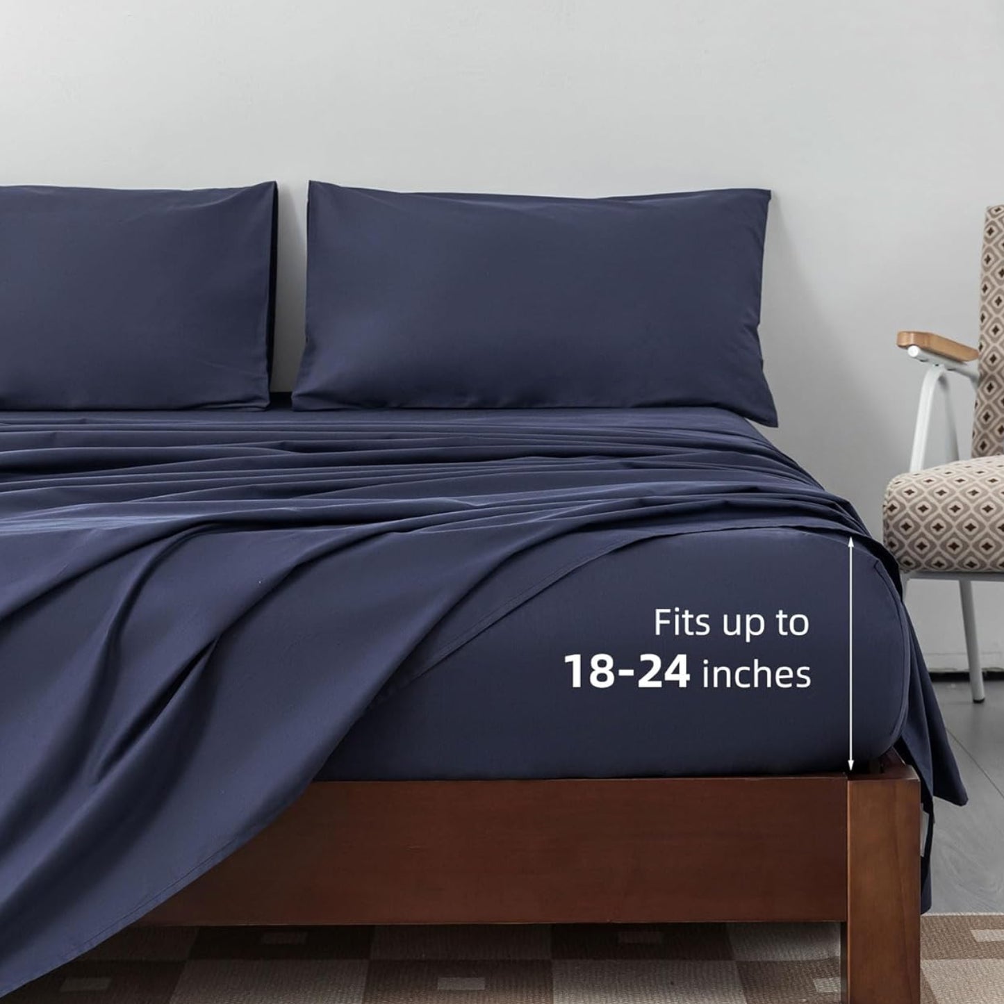 Dluxe Ave. ( FULL ) 4 Pcs 100% Egyptian Cotton Sheets Full Size Set/ 18"-24" Extra Deep Pocket/ Navy Blue