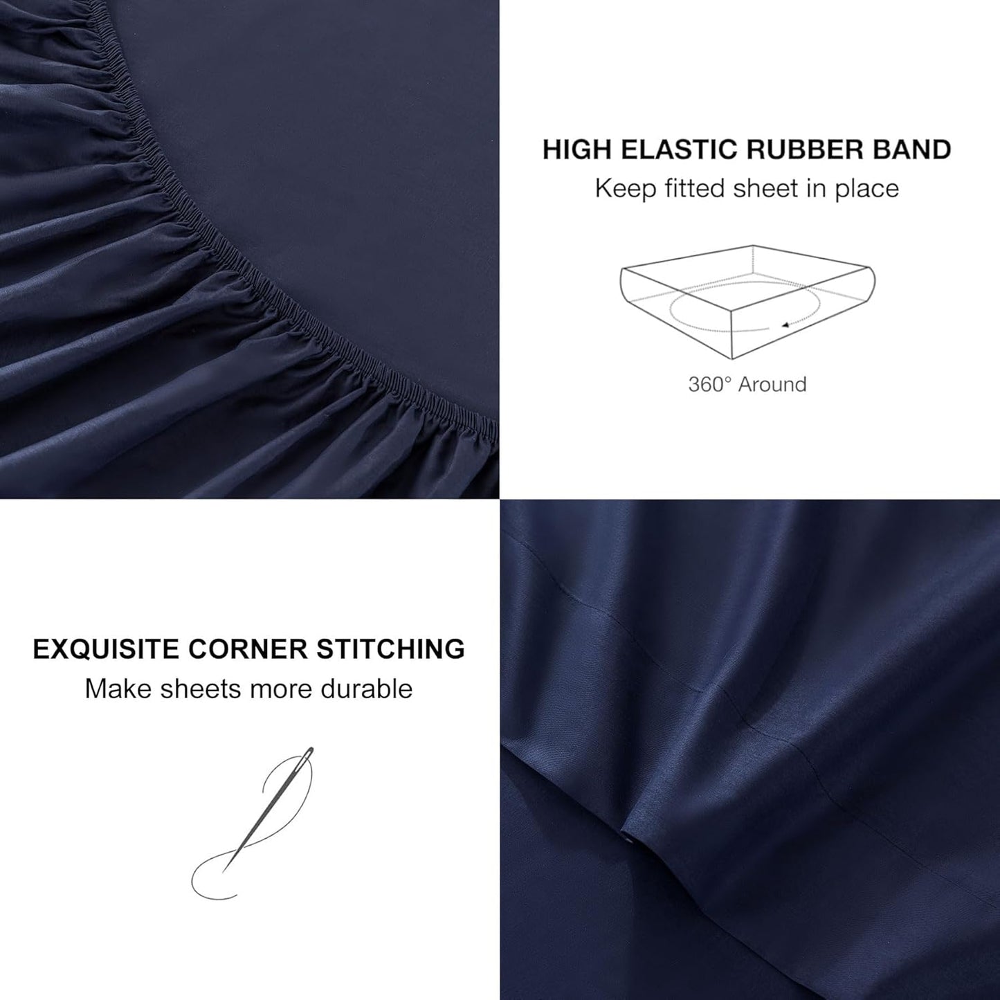 Dluxe Ave. ( FULL ) 4 Pcs 100% Egyptian Cotton Sheets Full Size Set/ 18"-24" Extra Deep Pocket/ Navy Blue