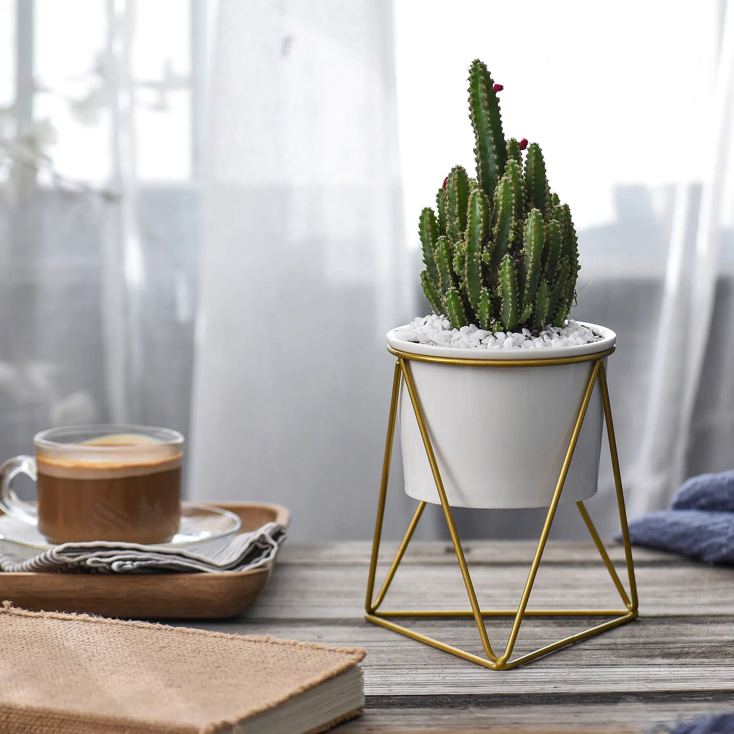 Dluxe Ave. Nordic Triangle Ceramic Planter with Iron Stand Set