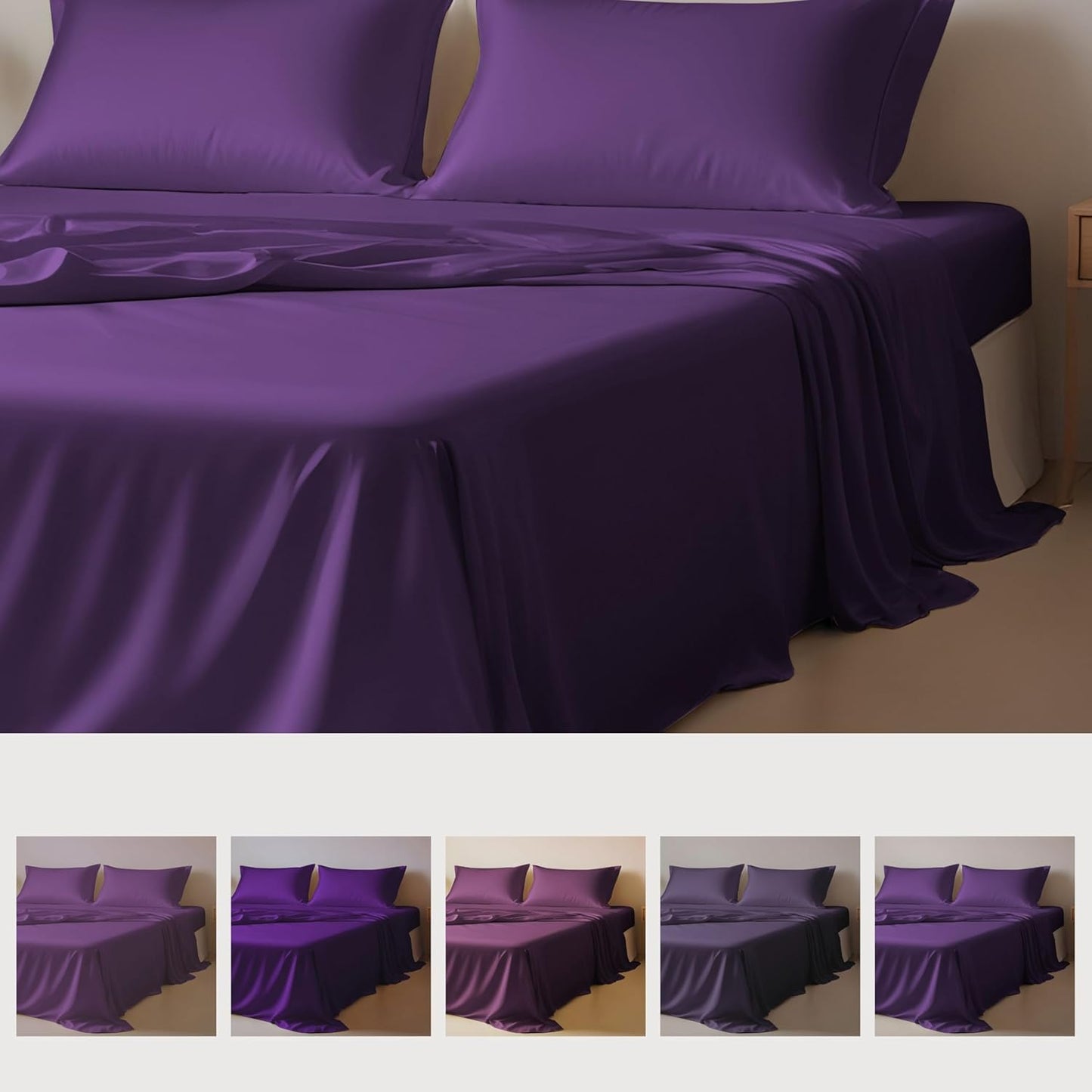 Dluxe Ave. ( KING ) 4 Pcs Sheets Set, 100% Tencel Lyocell Sheets, Luxuriously Soft and Silky, Deep Pocket Up to 16", Breathable Moisture Wicking Eucalyptus Sheets, Aubergine