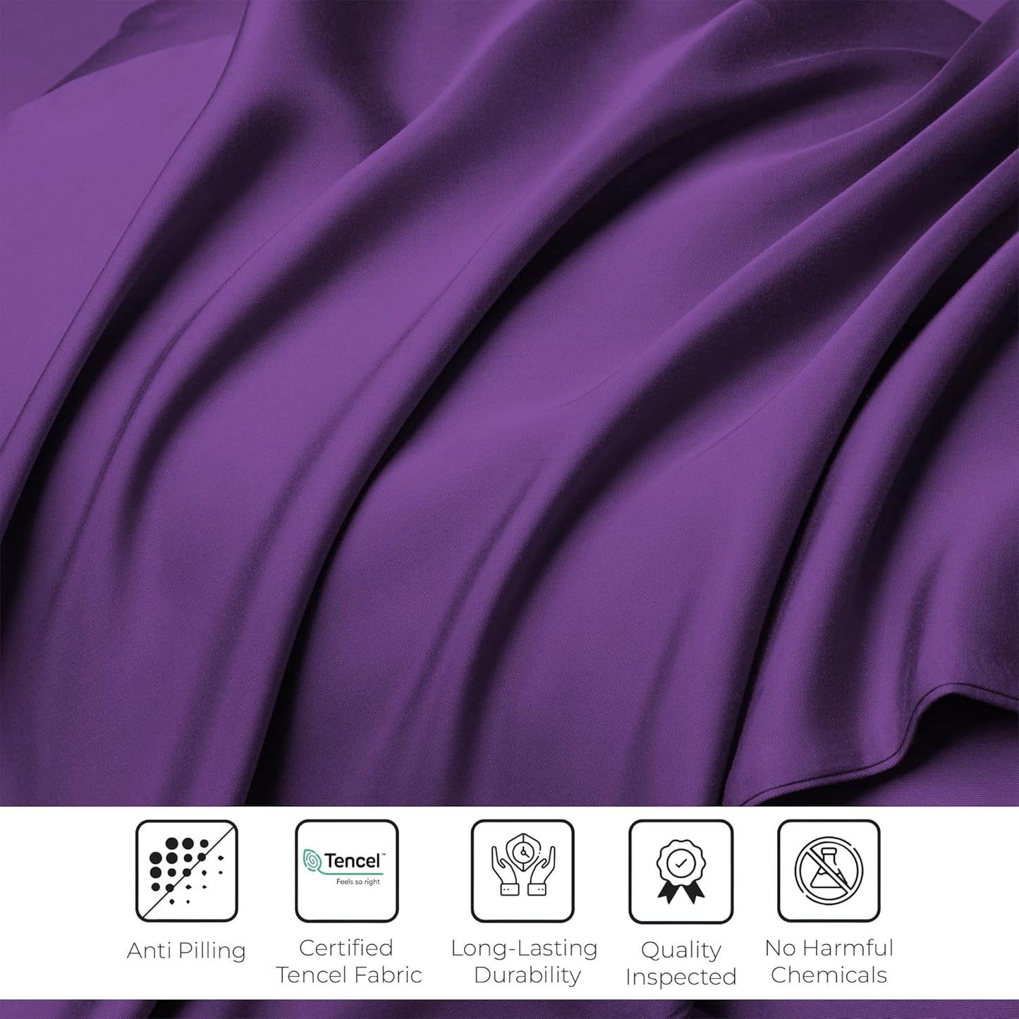 Dluxe Ave. ( KING ) 4 Pcs Sheets Set, 100% Tencel Lyocell Sheets, Luxuriously Soft and Silky, Deep Pocket Up to 16", Breathable Moisture Wicking Eucalyptus Sheets, Aubergine