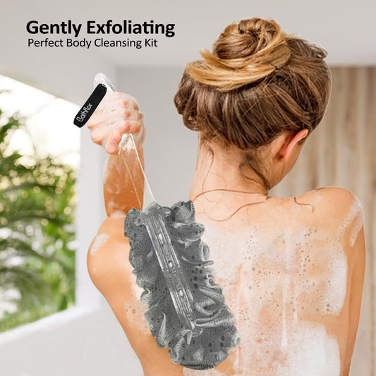 Dluxe Ave. Loofahs for Men Women 5-in-1 Large/ Exfoliating Body Scrubber/ 2 Bath Sponge (Black)