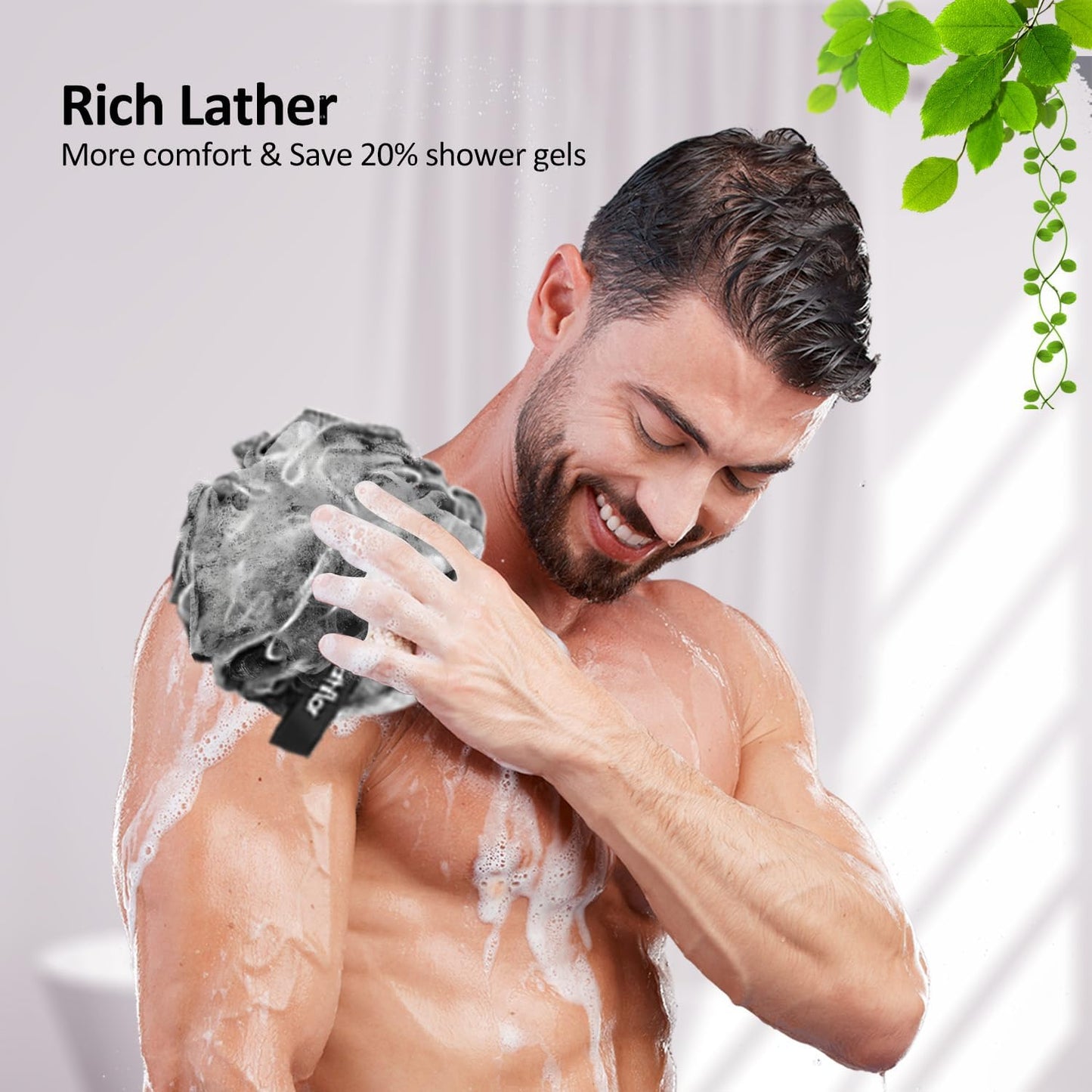 Dluxe Ave. Loofahs for Men Women 5-in-1 Large/ Exfoliating Body Scrubber/ 2 Bath Sponge (Black)