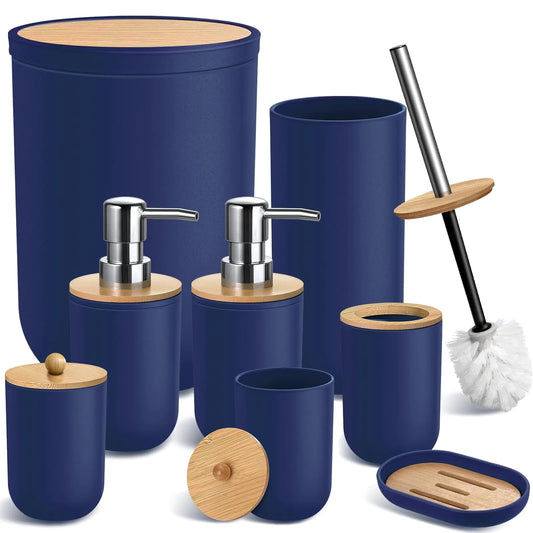 Dluxe Ave. Blue Bathroom Accessories Set 8 Pack Navy Blue Bathroom Decor Accessory Sets
