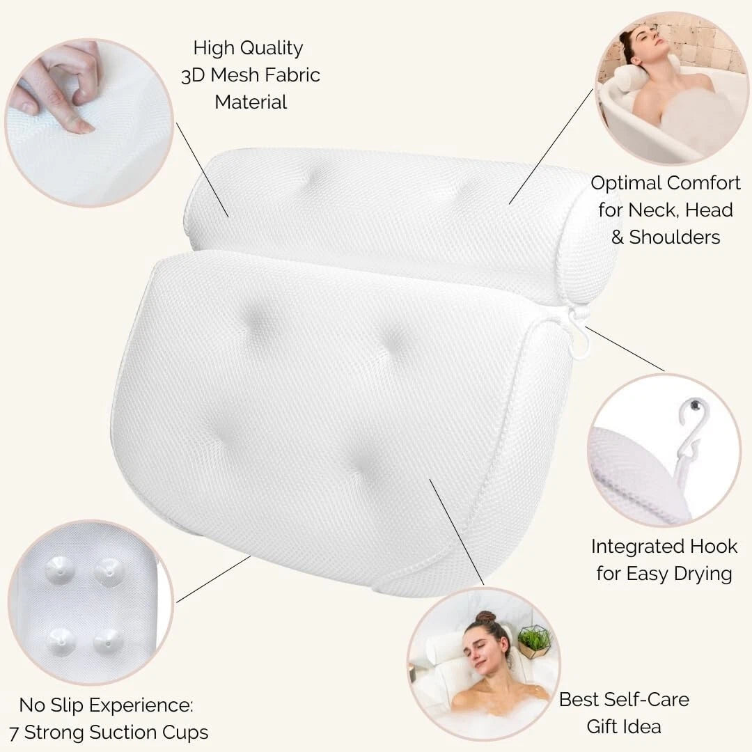 Dluxe Ave. Luxurious Bath Pillow with Non-Slip Suction Cups