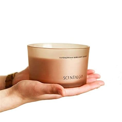 Dluxe Ave. Luxury Scented Candles | Sandalwood Bergamot Jasmine Fragrance | Large 20 Oz 3 Wick Candle Jar | Long Lasting 55 Hours Burn Time Non-Toxic 100% Natural Soy Wax