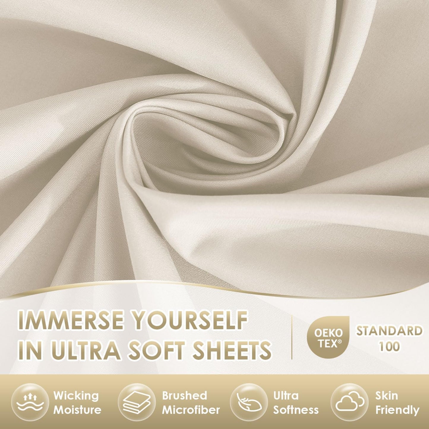 Dluxe Ave. ( KING ) 6 Pcs Luxury Silky Soft Bed Sheet Set/ Fits 16 inch Deep Pocket/ Ivory Cream